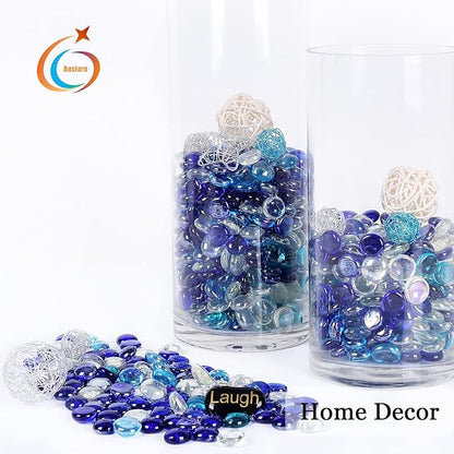 11LB Fire Glass Beads Flat Glass Marbles for Outdoor Fire Pit and Fireplace, Glass Gemstones for Vase Filler, Aquariums, Hydroponics Plants, Home Decor and Christmas DIY Craft, Blue Mixed