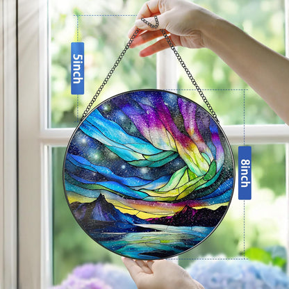 Stained Glass Window Hanging - 8 Inch Aurora Borealis Suncatcher for Window Doors Home Decoration, Valentine's Day Mother's Day Christmas Birthday Gifts for Women, Men, and Mom Grandma
