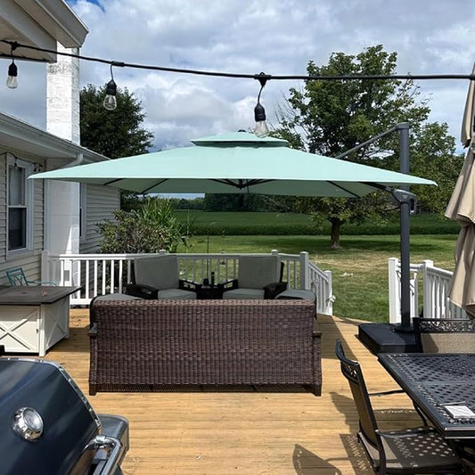 PURPLE LEAF 12 FT Cantilever Patio Umbrella Outdoor Umbrella with 330lbs Base Large Square Windproof Offset Umbrella for Pool Deck Garden, Mint Green