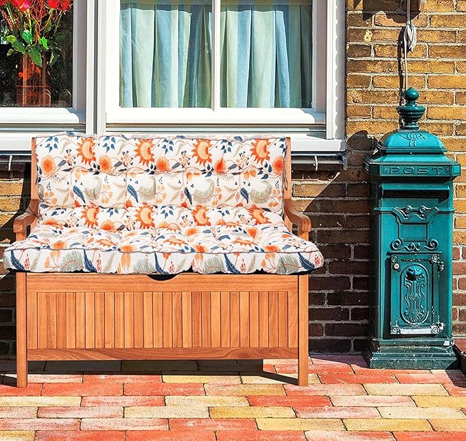 Swing Replacement Cushions with Backrest, 2 or 3 Seater Waterproof Non-Slip Overstuffed Swing Pad, Outdoor Bench Cushion for Porch Chair Swings Garden Furniture (Spring Warmth, 40 * 63 in)