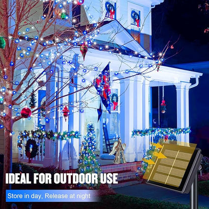 JMEXSUSS 2 Pack Blue and White Solar Christmas Lights, Total 400 LED 151FT Solar String Lights Outdoor Waterproof, 8 Modes Solar Light for Outside Tree Patio Christmas Decorations