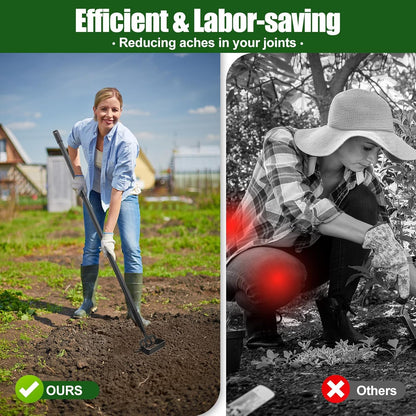2-in-1 Garden Hoe Tool, Adjustable Length from 37 to 48inch, Ergonomic Design for Weeding and Raking, Durable and Rust-Proof Blade, Save Time and Effort