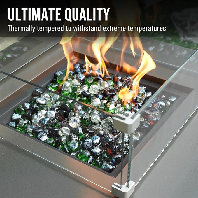 Skyflame 10-Pound Blended Fire Glass Diamonds for Fire Pit Fireplace Landscaping, 1/2 Inch Emerald Green, Crystal Ice, Amber Luster