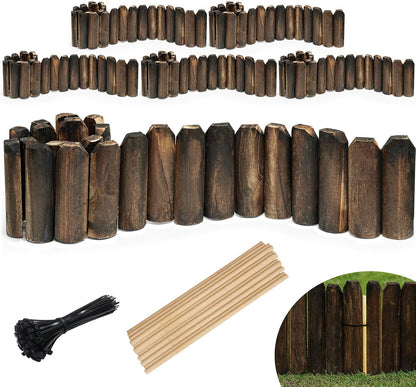 Wood Garden Edging, Wooden Fence Border Decorative Small Picket Panels for Flower Bed Barriers and Landscape Fencing (6 Pack)