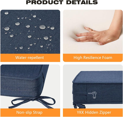 Sunbrella Square Corner Seat Cushions, 19" x 19" x 3", Set of 4, Indoor Outdoor Water Repellent Universal Chair Pads with Ties for Patio Furniture, Garden Dining Chairs, Specrtum Indigo