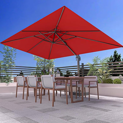 9' X 12' Cantilever Outdoor Patio Umbrellas with Base Included, Large Rectangle Umbrella Heavy Duty 360°Rotation Offset Umbrella for Garden Deck Pool Patio,Red