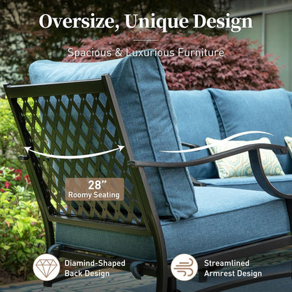 Metal Patio Chairs Set of 2 with 5.75" Extra Thick Cushion, 2 Pieces High Back Outdoor Patio Chairs All Weather Outdoor Furniture Seating for Deck Backyard Balcony Front Porch, Navy