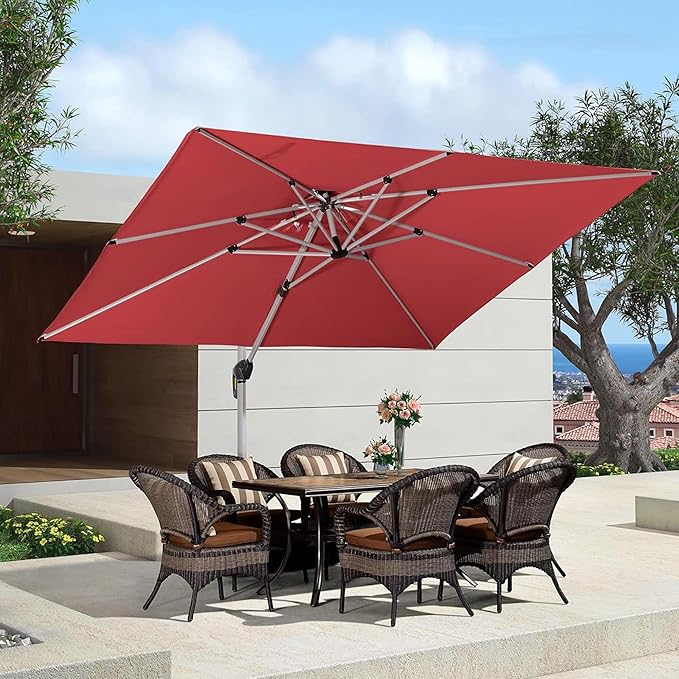 PURPLE LEAF 9' X 11' Patio Umbrella Outdoor Rectangle Umbrella Large Cantilever Umbrella Windproof Offset Heavy Duty Sun for Garden Deck Pool Patio, Terra