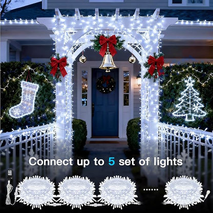 suddus 66ft 200 LED White String Lights with Timer, 12 Modes Christmas Fairy Lights Plug in, Connectable Indoor/Outdoor White Twinkle Lights for Xmas Tree, Bedroom, Garden, Wedding, Party Decorations