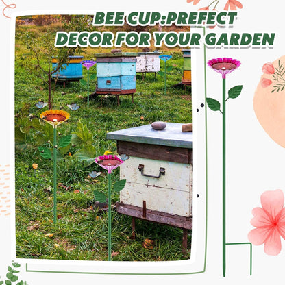 Tandefio 8 Pcs Bee Watering Station 25 x 2.6 Inch Metal Vivid Flower Bee Water Feeder for Garden Butterfly Feeders for Outdoors Colorful Butterfly Bath Bowl for Bird Thirsty Pollinators Outside Yard