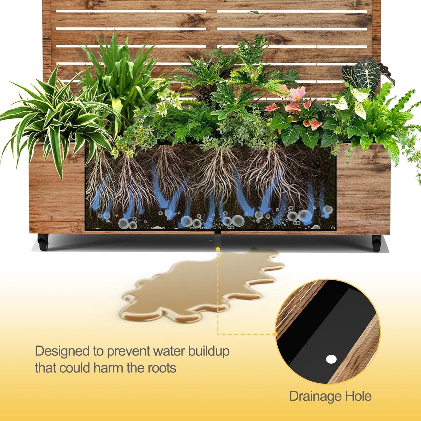 Raised Garden Bed with Trellis and Wheels,73"x47"x16" Metal Raised Garden Bed,Brown Wood Finish Metal Planter with Climbing Trellis for Vines & Vegetables