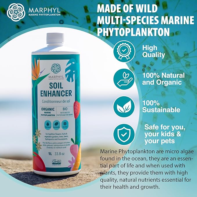 MARPHYL Plant Fertilizer Houseplants and Garden - Marine Phytoplankton Soil Improver and Hydroponic Fertilizer for Grasses, Bamboo, Succulents, & Vegetables - Organic Plant Liquid