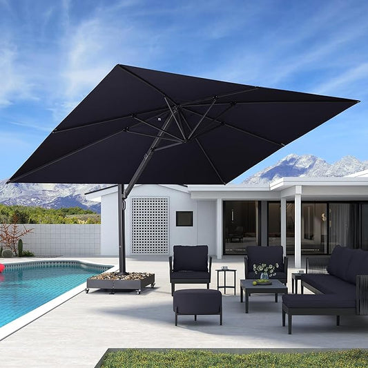PURPLE LEAF 11' X 15' Rectangle Patio Umbrella Large Cantilever Outdoor Aluminum Offset Umbrella with 360-degree Rotation for Garden Deck Backyard Pool Navy Blue