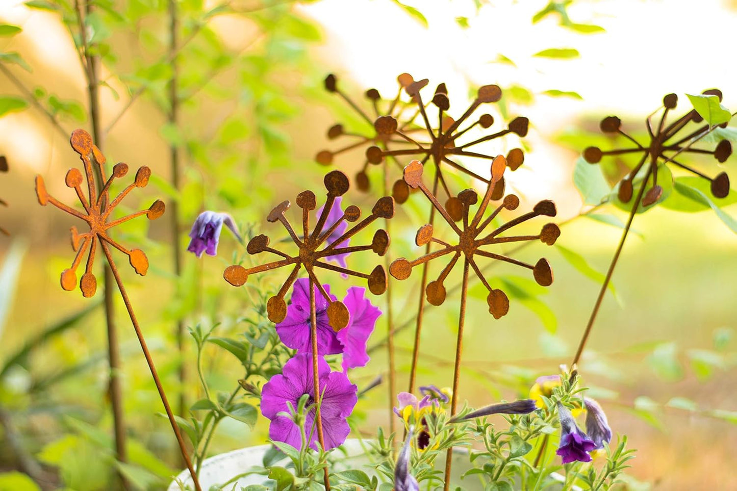 Rusty Metal Flowers, Garden Art, 9-Piece Set, Flower Sculpture, Wedding Table Arrangement, Yard Artwork