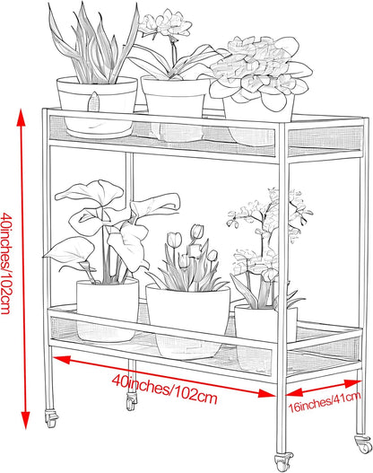 2-Tier Metal Plant Stand - Indoor/Outdoor Aluminum Shelf with Universal Wheel - Aesthetic Display Rack for Multiple Plants - Ideal for Lawn, Garden, Balcony, and Patio