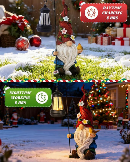Christmas Gnomes Outdoor Statue with Solar Lights,Solar Garden Gnomes Decorations for Yard Patio Outside Gnome Garden Decor, Gnomes Gifts for Women Mom