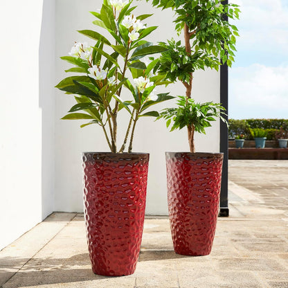 Glitzhome Set of 2 Oversized Plastic Planters for Plants,23.75" H Large PP and Stone Honeycomb Textured Gradient Red Planter Tall Planter Pot with Drainage Hole for Outdoor Front Porch and Patio Deck