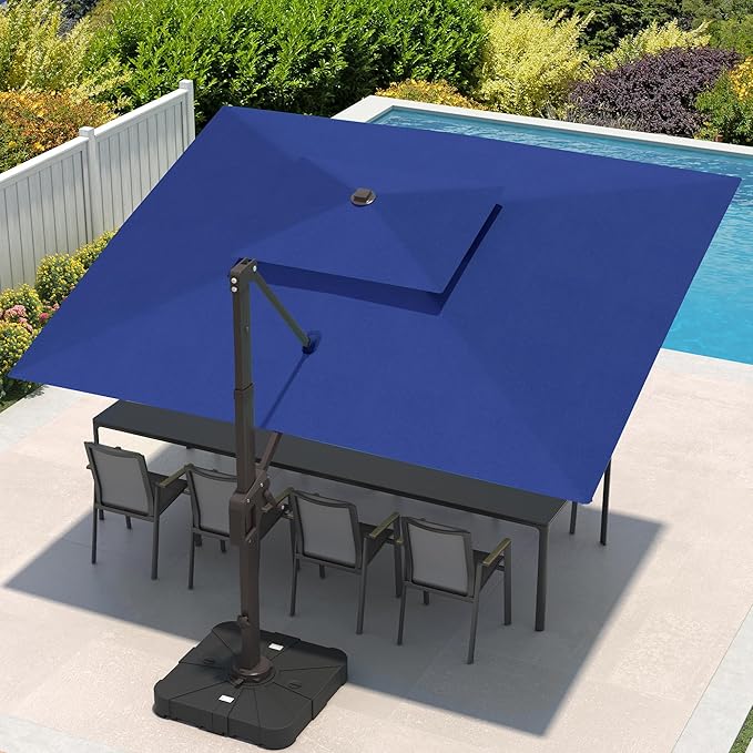 9x12 FT Cantilever Patio Umbrella with Base Included Double Top Outdoor Rectangular Large Heavy Duty Aluminum Offset Umbrellas with 7 Level Tilt 360-degree Rotation for Pool Garden Deck, Navy