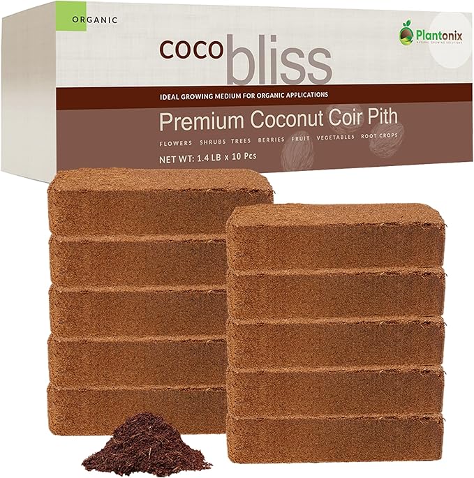 Coco Coir 650gm Bricks (10-Pack) - Organic Coco Coir for Plants - OMRI-Listed Cocopeat Bricks for Garden Soil & Potting Mixes - Coconut Fiber Mixes with Potting Soil for Indoor & Outdoor Plants