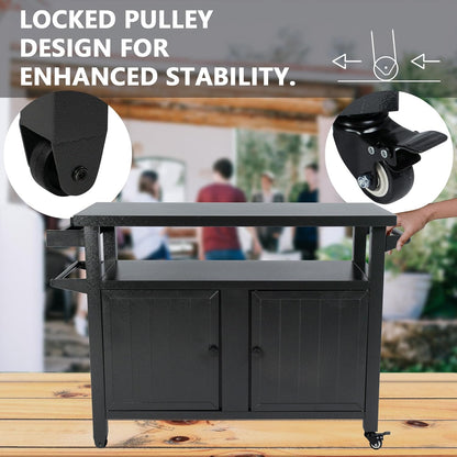 Kozyard BBQ Grill Storage Cart/Bin, Grill Carts Outdoor Storage Cabinet with Wheels, Cooking Prep BBQ Table for Patio Island Home Party Bar (Grey)