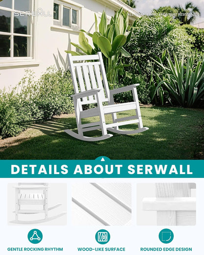 SERWALL Oversized Rocking Chair, Outdoor Rocking Chair for Adults, All Weather Resistant Porch Rocker for Lawn Garden, White