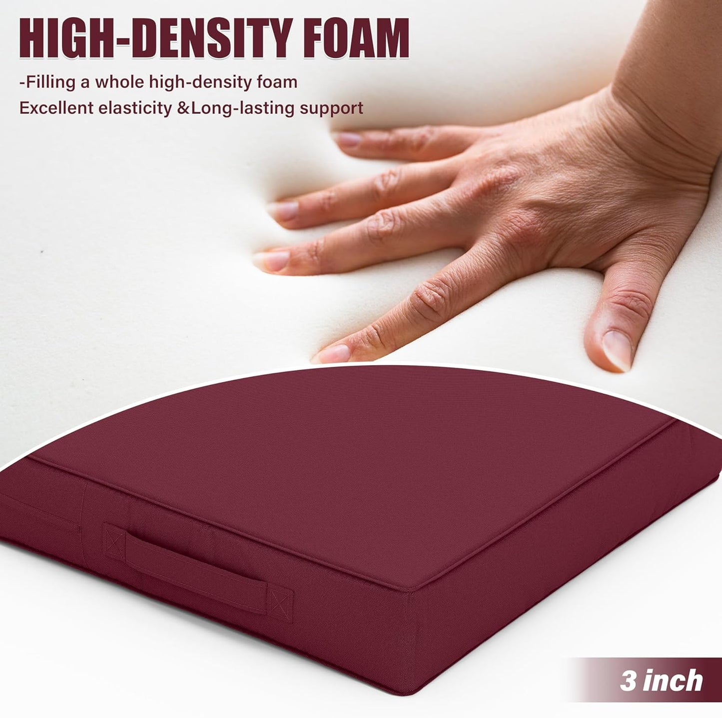 Patio Chair Cushions 17 X 16 X 3 Inch Waterproof Outdoor Seat Cushions for Patio Furniture, Outdoor Sofa Couch Pads with Ties & Handle, Set of 2, Burgundy