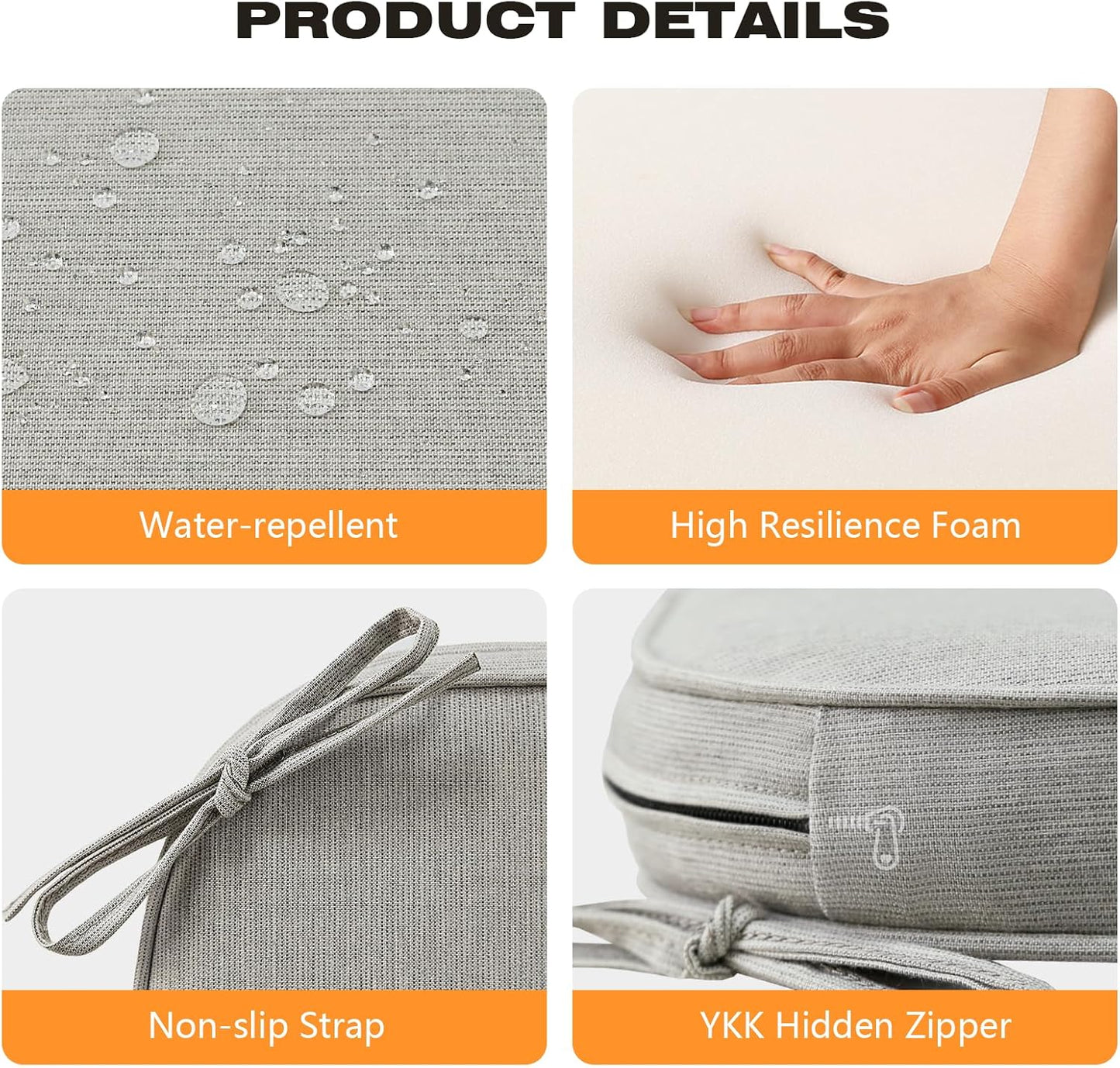 Sunbrella Round Corner Seat Cushions, 17" x 16" x 2", Set of 4, Indoor Outdoor Water Repellent Universal Chair Pads with Ties for Patio Furniture, Garden Dining Chairs, Specrtum Pebble