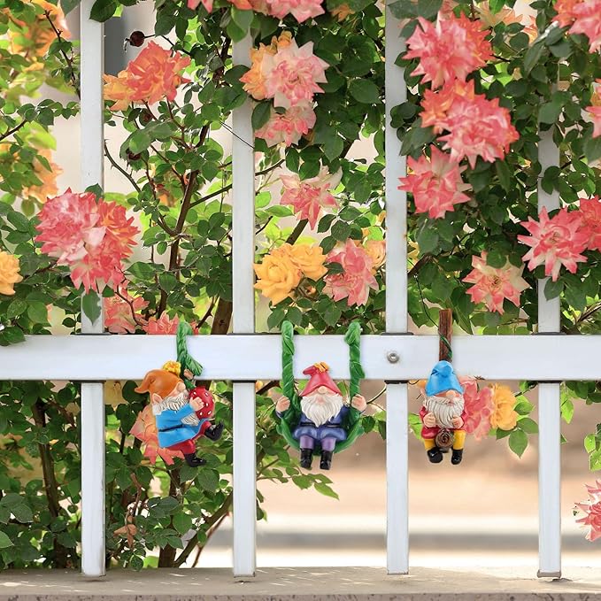 3PCS Climbing Gnomes Statue for Garden Decor, Resin Crafts Plant Decorations for Pots, Fairy Garden Accessories and Tree Faces Decor Outdoor, Halloween and Christmas Decorations