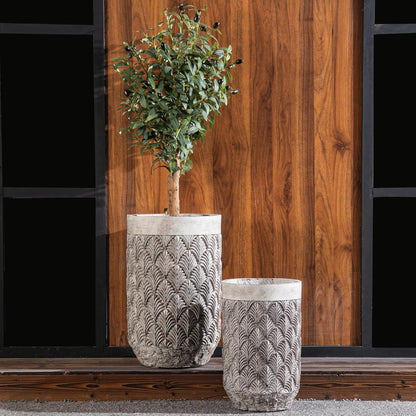 15.5 & 19 inch high Concrete Flower pots Set of 2, The planters for Outdoor Plants with Drainage Hole, Modern Family Outdoor Decor Plant pots, Indoor Plant pots for Home Decor.