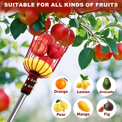 8 FT Fruit Picker Pole with Basket, Adjustable Fruits Picker Catcher Tool for Apple Mango Avocado Lemon Fig Citrus Orange Fruit Picker