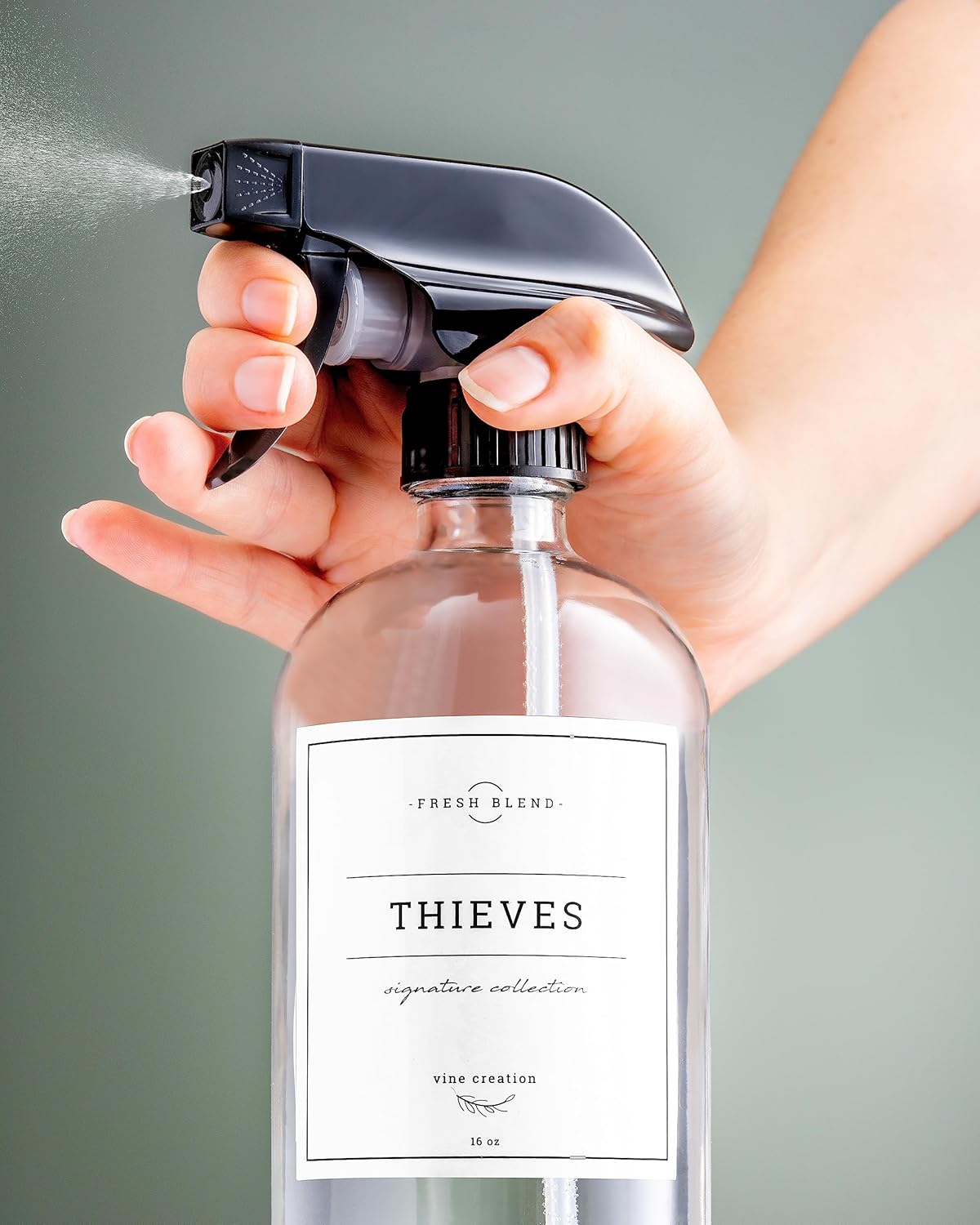 Vine Creations Glass Spray Bottles, 2 Pack Refillable Spray Bottles for Cleaning Solutions, Plant Misters, Clear Glass Spray Bottle for hair, 16 oz Mister Spray Bottle with Waterproof Labels