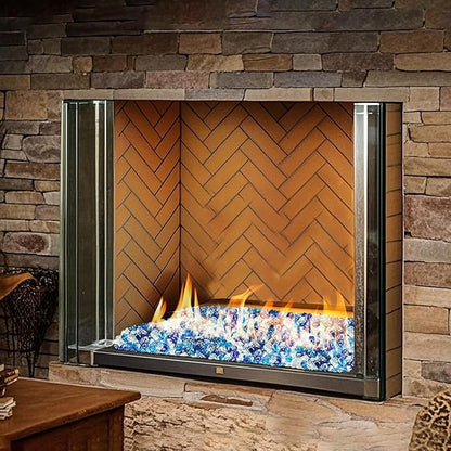 Skyflame 10-Pound Blended Fire Glass Diamonds for Fire Pit Fireplace Landscaping, 1/2 Inch Cobalt Blue, Crystal Ice, Caribbean Blue Luster