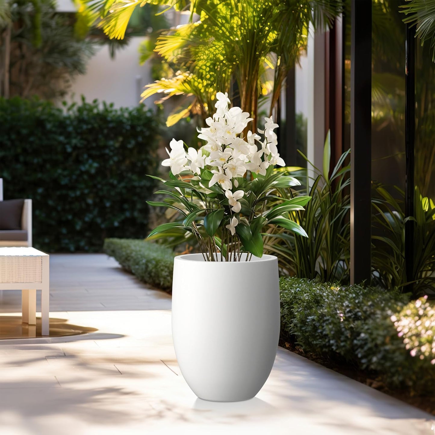 Kante 21.7" H Snow White Concrete Tall Planter, Large Outdoor Indoor Decorative Pot with Drainage Hole and Rubber Plug, Modern Round Style for Home and Garden