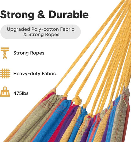 SUNCREAT Outdoor Double Hammock, Portable Tree Colorful Hammock, Colorful Stripes