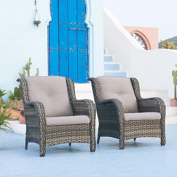 Rilyson Patio Chairs Outdoor Wicker Chair - Rattan Dining Chairs Porch Chairs Outside Club Chairs with High Back and Deep Seating(Mixed Grey/Grey)