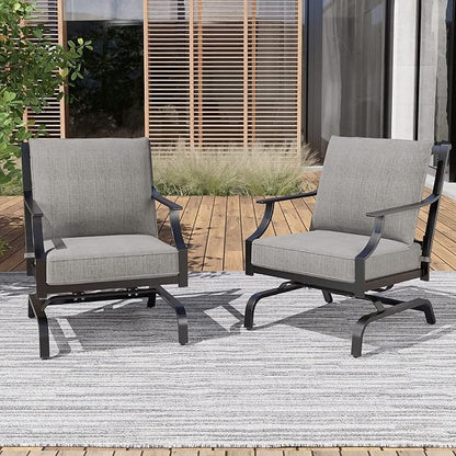 Grand patio 2-Piece Patio Furniture Sets Patio Chair Motion Chairs Set Chat Set with Grey Cushions, Shake of 5-10°, Matched with Different Types of Tables