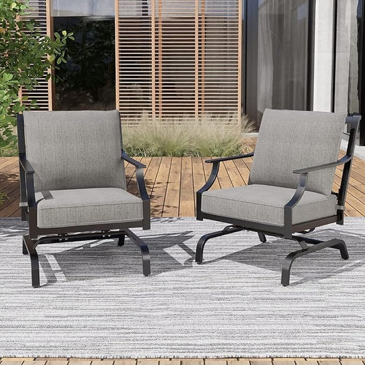 Grand patio Bistro Sets Rocking Chairs Motion Chairs Patio Conversation Chairs Indoor Outdoor Chat Set A Comfortable Shake of 5-10° Unique Design Patio Chair Set with Grey Cushions 2-Piece