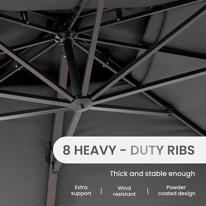 10 X 13 FT Cantilever Patio Umbrella with Base Included Outdoor Heavy Duty Double Top Windproof Rectangle Offset Umbrellas with 360-degree Rotation for Pool Deck Backyard, Grey