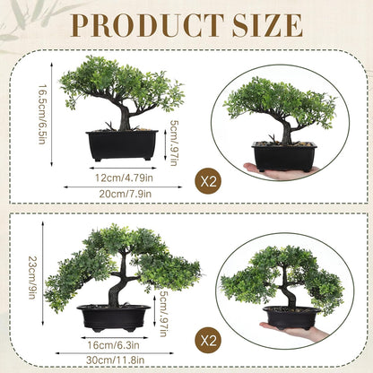 Jexine 4 Pack Artificial Bonsai Tree, Indoor Small Fake Plants in Pots for Home Table Office Desk Bathroom Shelf Bookshelf Bedroom Living Room Farmhouse Decorations