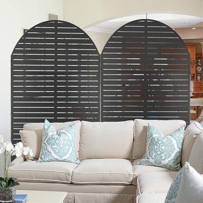 Metal Privacy Screen Outdoor 72" H×47" W,Freestanding Decorative Privacy Screen for Balcony Yard&Garden, Arched Privacy Fence-Black&Louvered