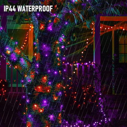 Dazzle Bright Purple and Orange Halloween Lights Battery Operated, 2 Pack Total 100LED 32FT Waterproof Mini String Lights with 8 Modes, Halloween Decorations for Outdoor Indoor Garden Yard Party