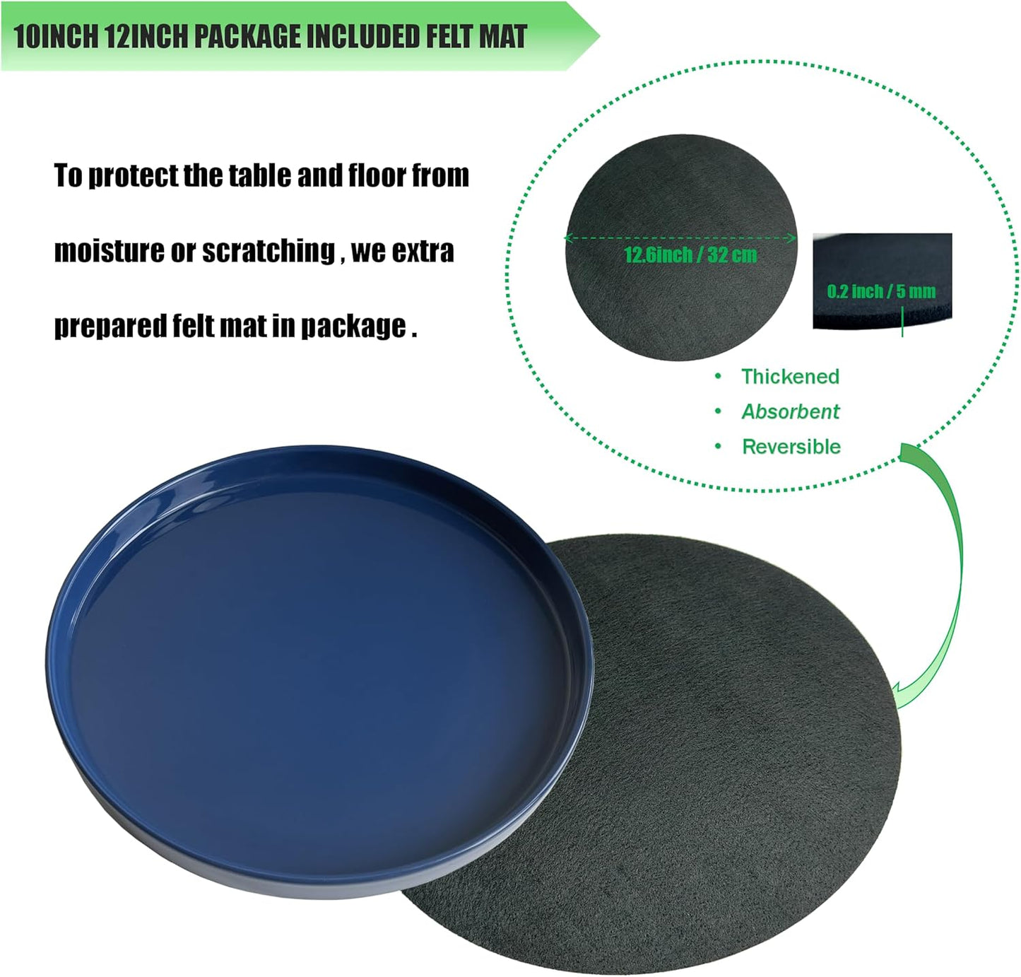 Ceramic Plant Saucer Pot Tray Blue 2pcs-12 Inch, Planter Saucers 4 5 6 7 8 9 10 11 12 Inch for Indoors Outdoor, Durable Sturdy Flower Drainage Tray for Glazed Pots Base (12.5 Inch-Blue)