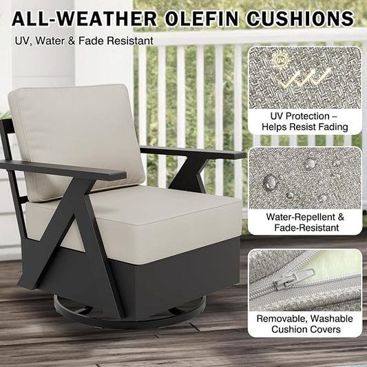 EAGLE PEAK Urban Slate 3 Piece Outdoor Bistro Set Modern Swivel Rocking Chairs and Table, Outdoor Furniture Set for Balcony Porch Deck or Backyard, Black/Beige