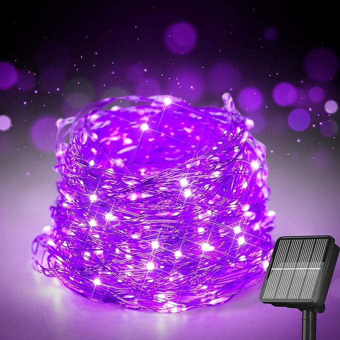 Solar String Lights for Outside, 72Ft 200 LED Solar Fairy Lights with 8 Modes, Solar Powered Fairy Lights Waterproof for Waterproof for Christmas Tree Garden Party Wedding Decor.（Purple）