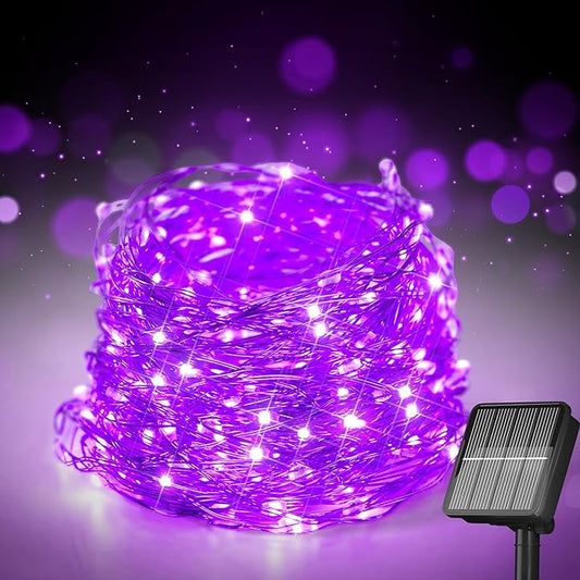 Solar String Lights for Outside, 72Ft 200 LED Solar Fairy Lights with 8 Modes, Solar Powered Fairy Lights Waterproof for Waterproof for Christmas Tree Garden Party Wedding Decor.（Purple）