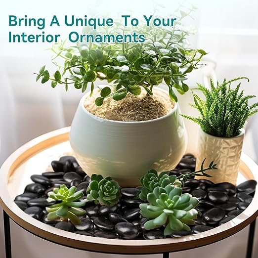 15 lbs Black Rocks for Planters, 1"-2" Decorative Rocks for Potted Plants, Polished Garden Stones for Outdoor Landscaping, Walkways, Yard, River Rocks for Flower Pots, Vase