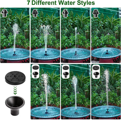 24-Hours Working Bird Bath Fountains Electric, Adjustable Quiet Water Fountain Pump with LED Lights for Garden,Small Fish Tank, Pond,Water Features - 7 Nozzles,16.4Ft Power Cord