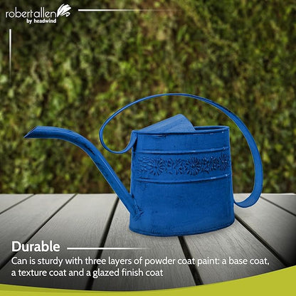 Headwind Willow Oceanside Blue 0.5 Gallon Galvanized Decorative Metal Garden Watering Can for Indoor & Outdoor Plant Care – Vintage Gardening Plant Watering Can by Robert Allen