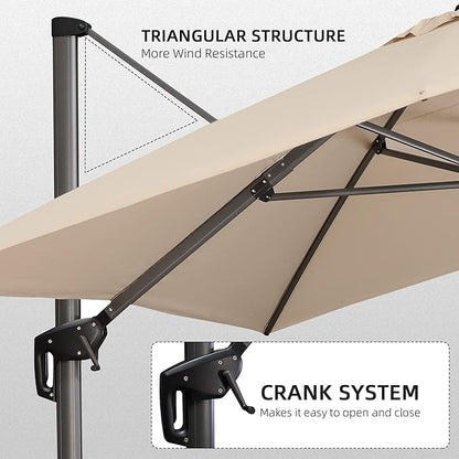 PURPLE LEAF 10' X 13' Patio Umbrella Outdoor Cantilever Rectangle Umbrella Aluminum Offset Umbrella with 360-degree Rotation for Garden Deck Pool Patio, Beige