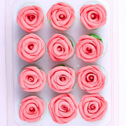 Confect Edible Rose Topper- French Rose Toppers – Pack of 12 Pink French Roses for Cakes, Cupcakes & Donuts – Vegan, Dairy-Free, Palm Oil-Free – Elegant Floral Decorations for Baking